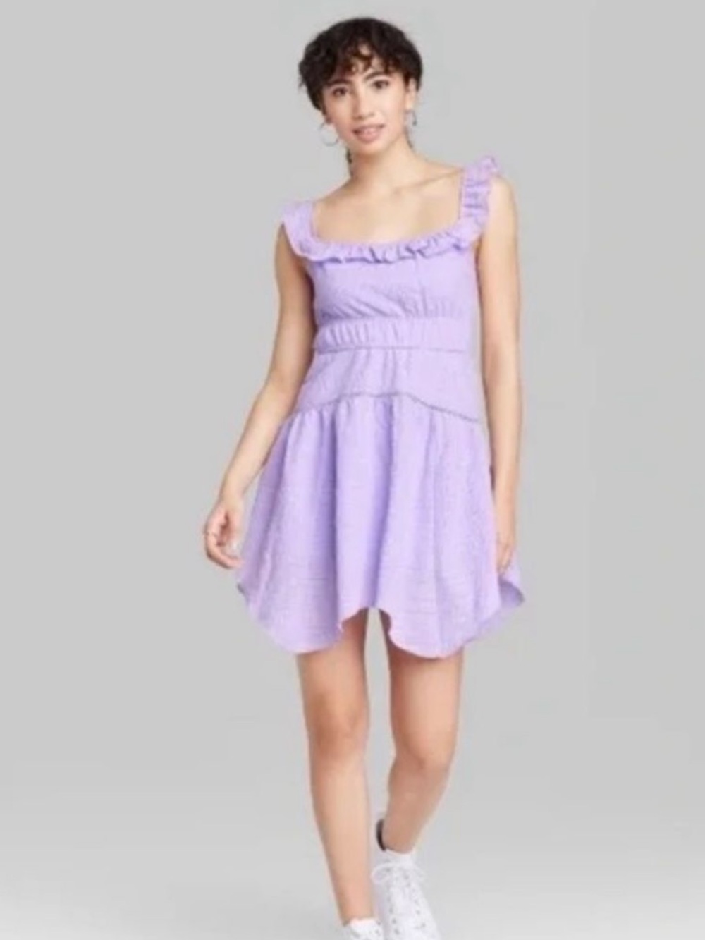 NWT Wild Fable Lavender Ruffle Strap Textured Mini Dress Size XL